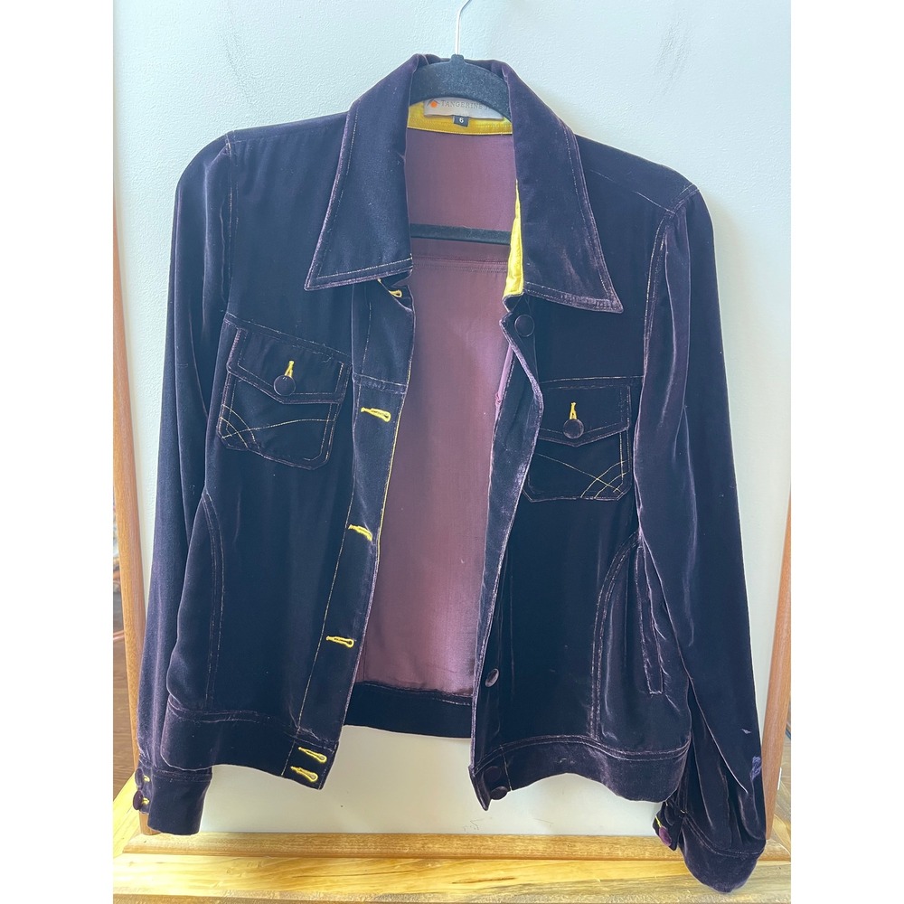 Tangerine Jill Silk Velvet Jacket Womens 6 Purple Contrast Stitching